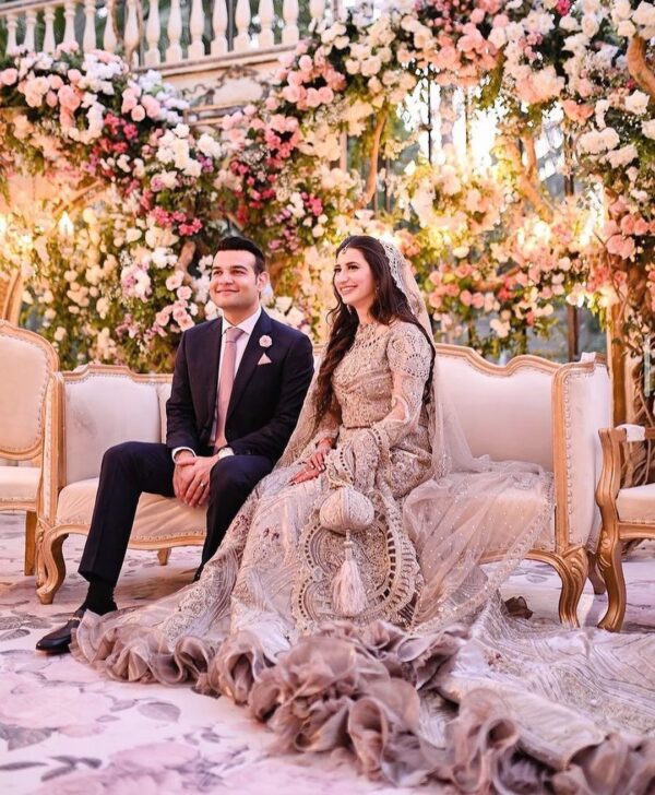 wedding long trail gown with hand work
