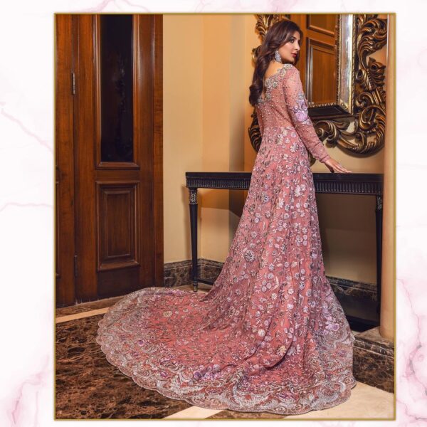 wedding long trail gown with hand work