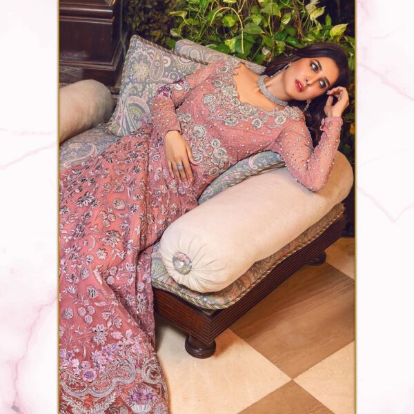 rose pink wedding long trail gown