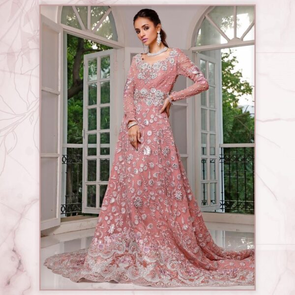 wedding long trail gown with hand work