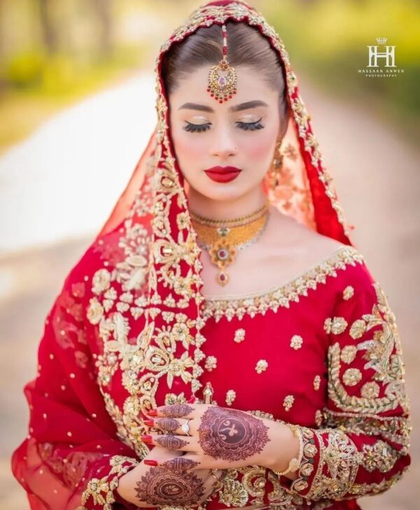 red wedding long gown with hand work