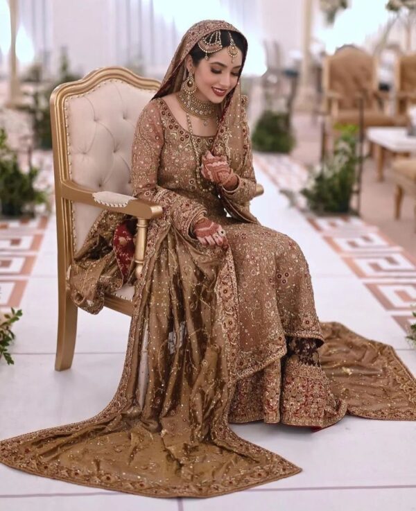 long kameez with golden wedding lehenga