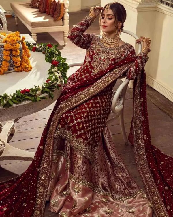 red wedding long kameez with hand work