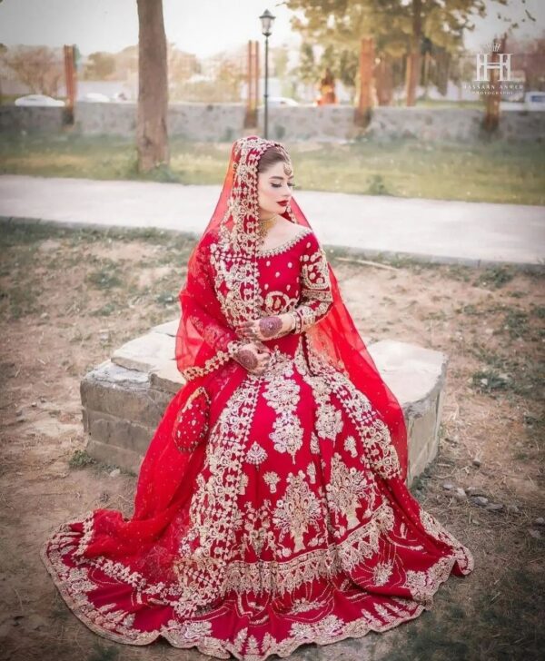 red wedding long gown with hand work