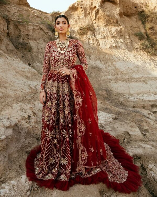 wedding red long trail bridal gown