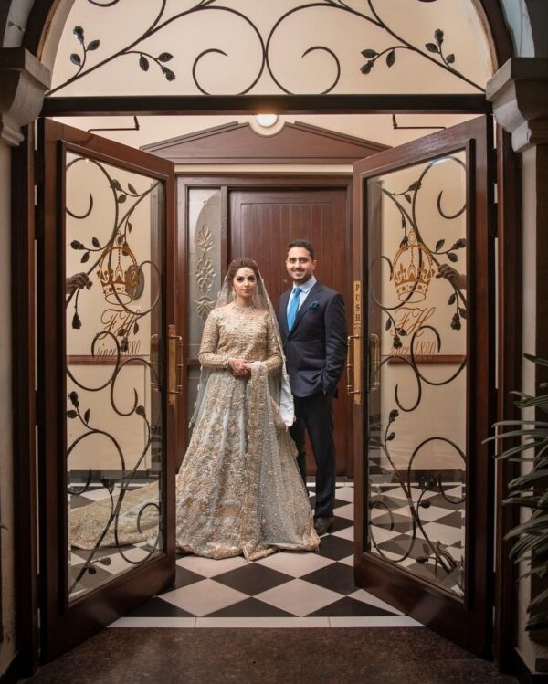 wedding long trail gown with hand work