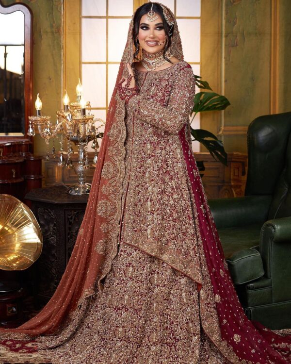 wedding long trail lehenga with hand work