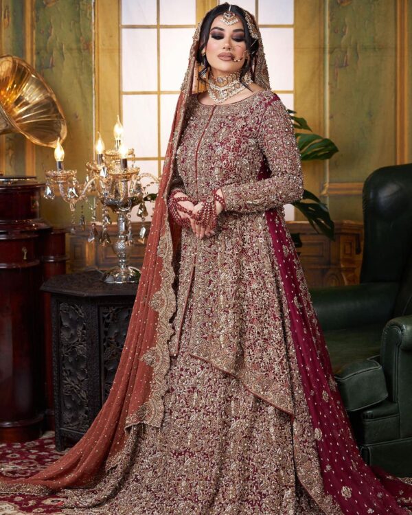 wedding long trail lehenga with hand work