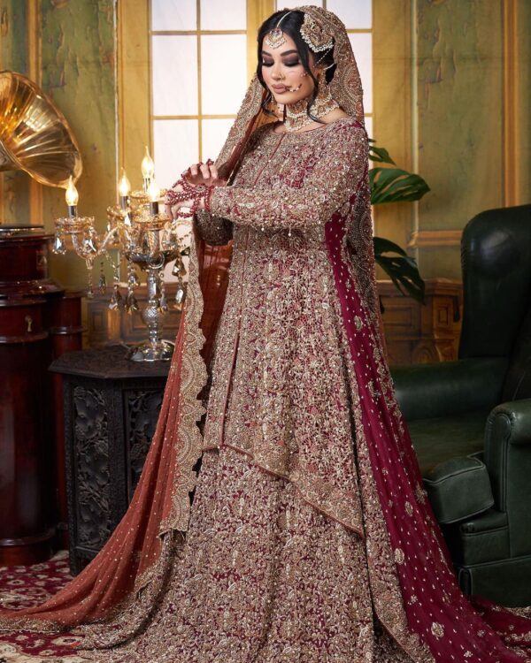 wedding long trail lehenga with hand work