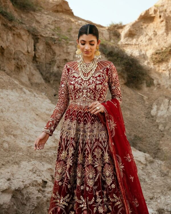 red long trail wedding gown
