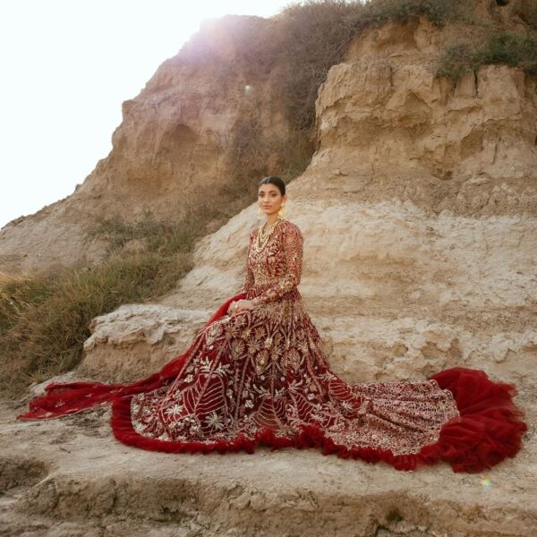 wedding long trail gown with hand work