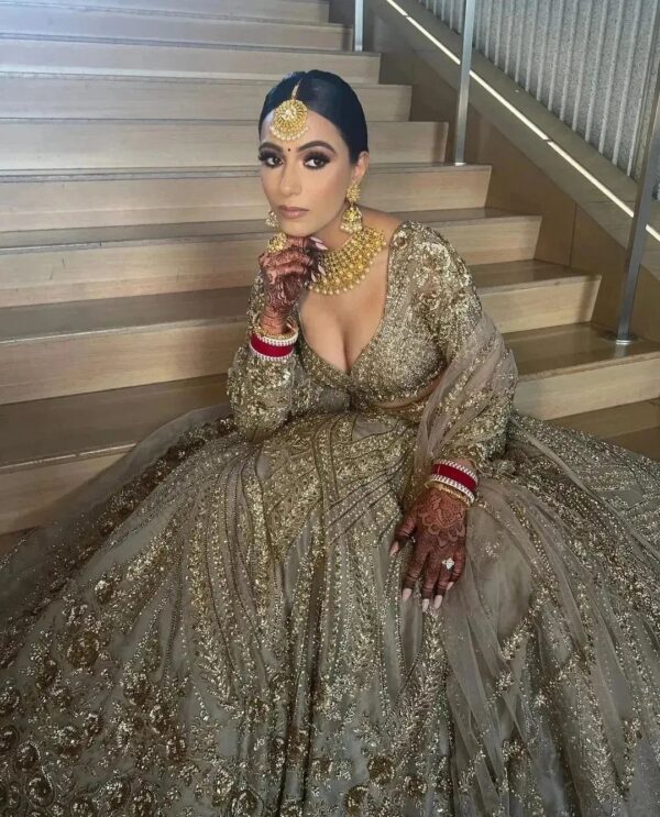 wedding long trail lehenga with crop top