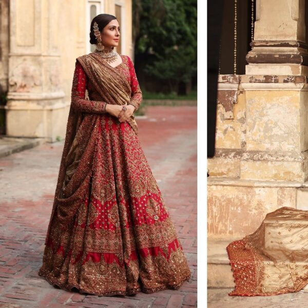 red wedding lehenga with hand work