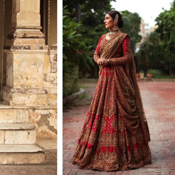 Red wedding lehenga with hand work