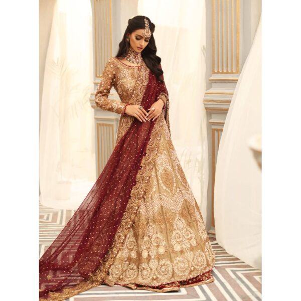 long anarkali with maroon bridal lehenga