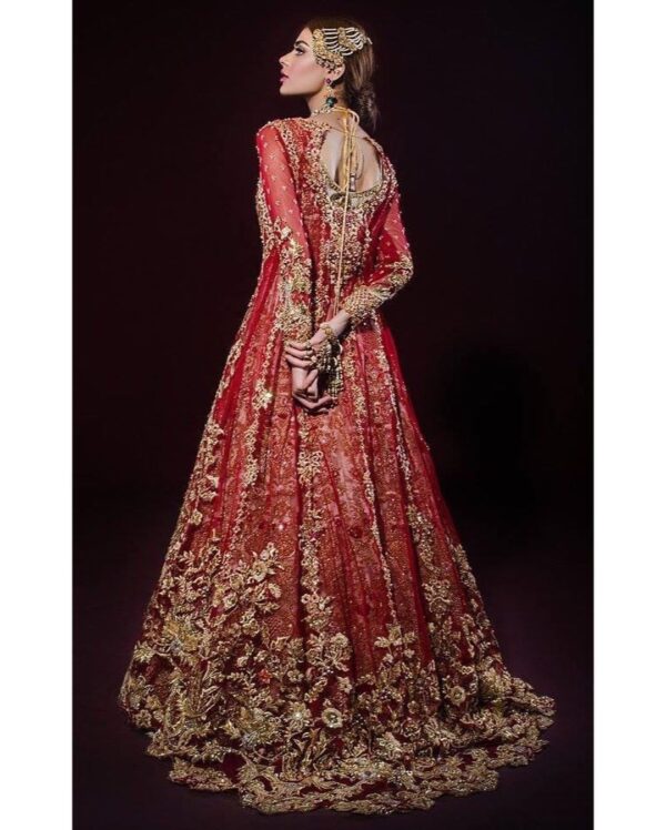 Wedding red long anarkali with lehenga