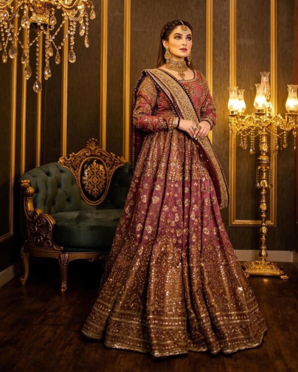 long wedding anarkali with hand work