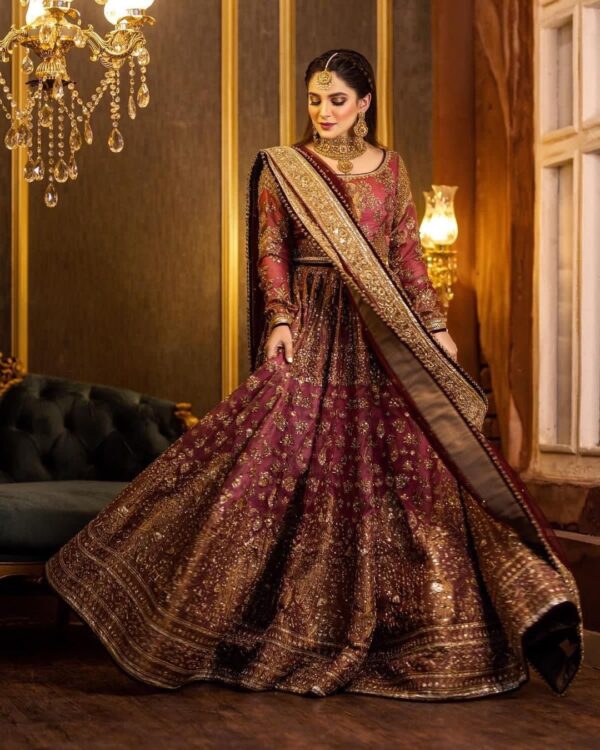 wedding purple gown with hand work