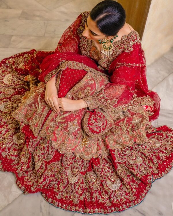 red long anarkali with lehenga
