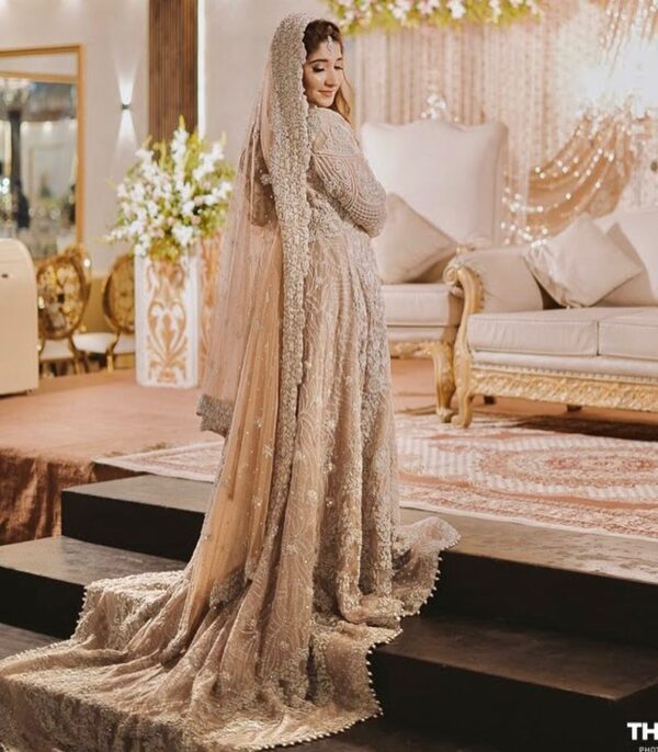wedding long trail gown with hand work