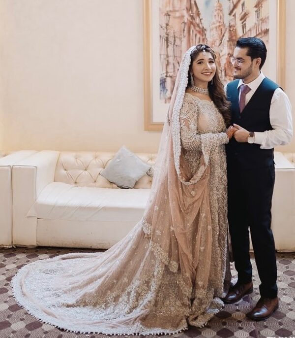 pink wedding long trail gown