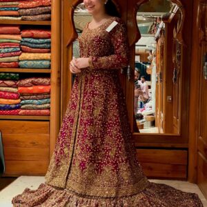 split long kameez with lehenga with golden embroidery