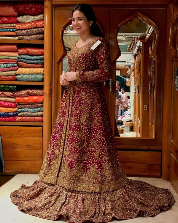 split long kameez with lehenga with golden embroidery