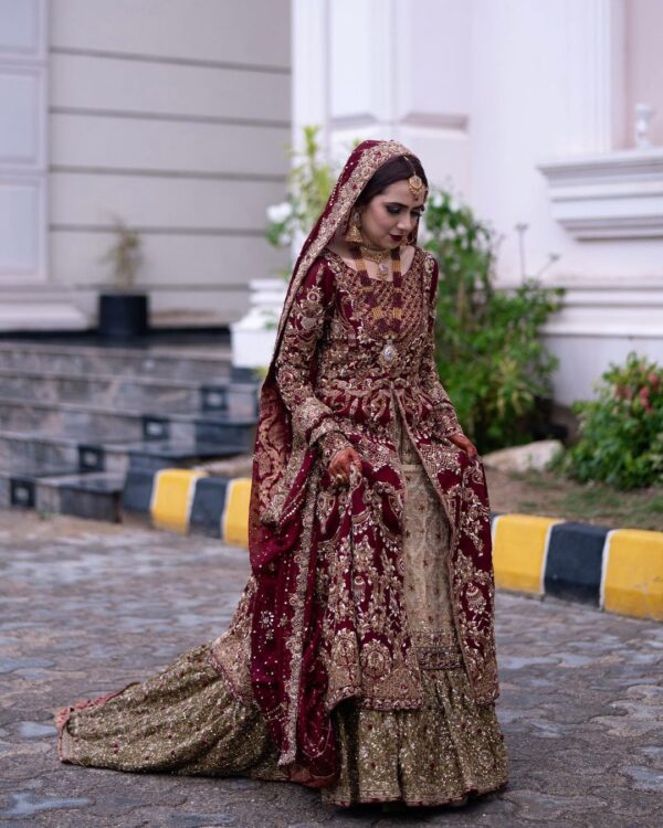 long maroon anarkali with lehenga