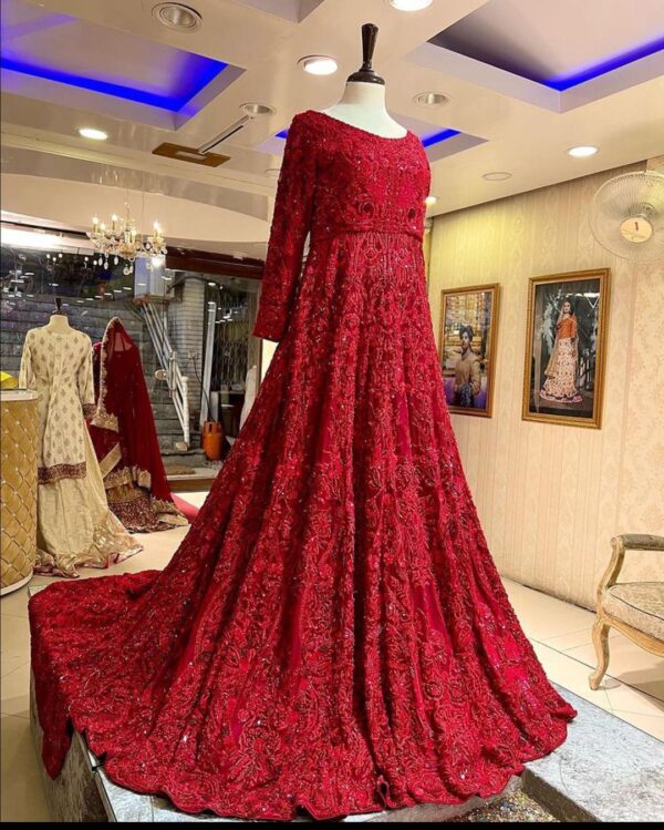 Red bridal long trail gown