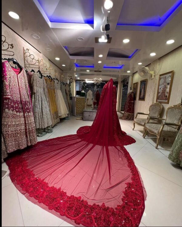 Red long trail wedding gown