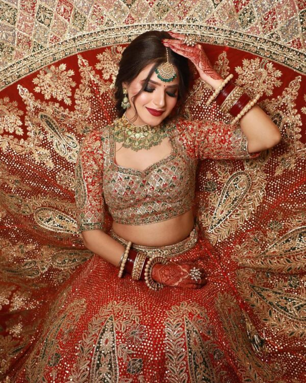 Indian bridal lehenga choli with hand work