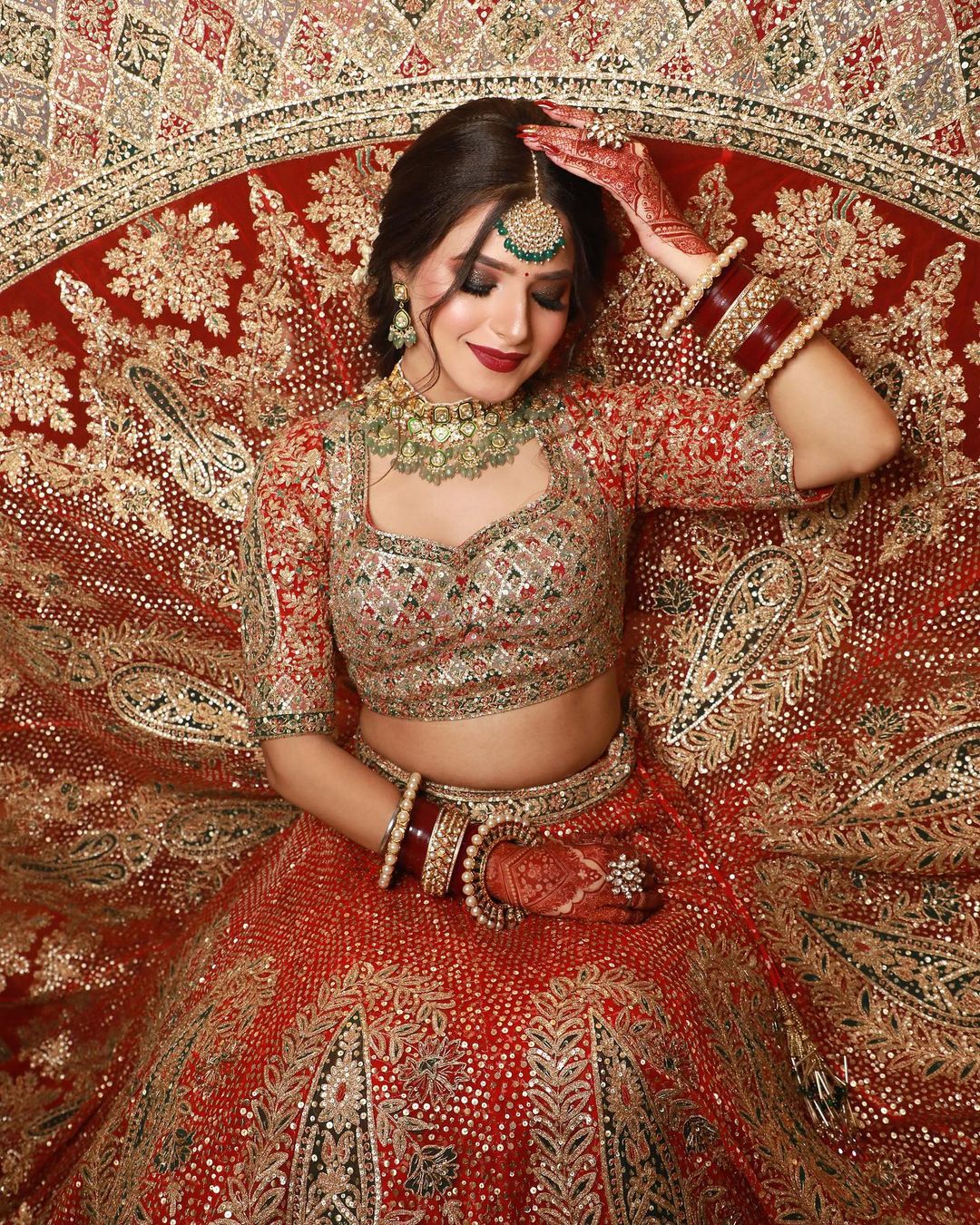 Royal Indian Bridal Dress in Red Lehenga Choli Style – Nameera by Farooq