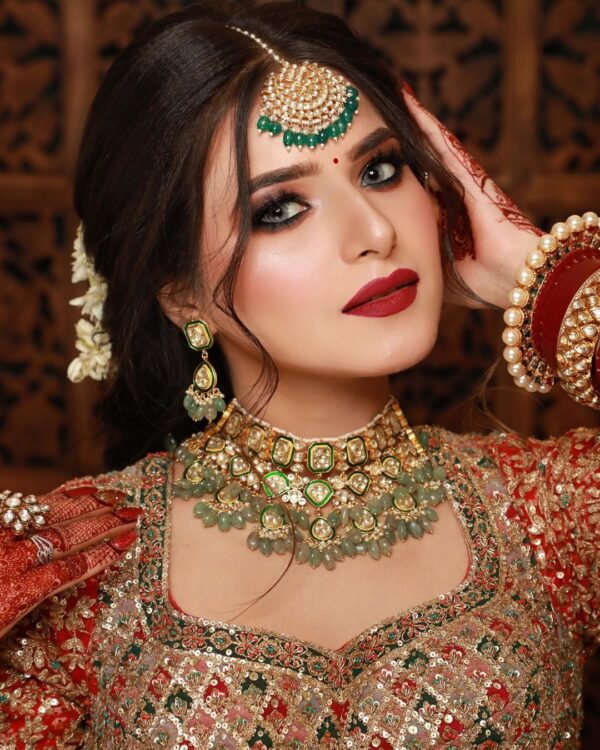 Red bridal lehenga choli with handwork