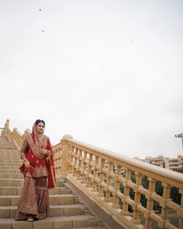 bridal red garara with golden embroidery