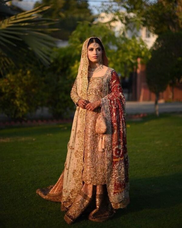 Pakistani wedding long kurti with lehenga with embroidery