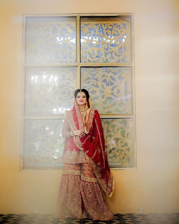 red garara with golden embroidery