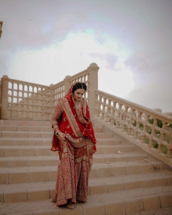red bridal garara with hand work