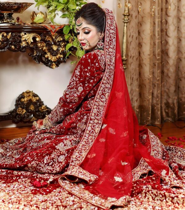 wedding long trail lehenga with hand work