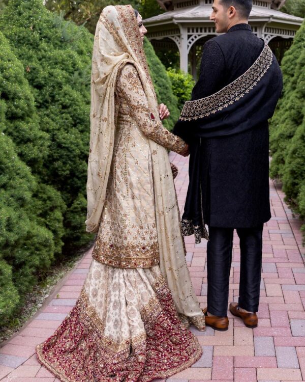 wedding long trail lehenga with hand work