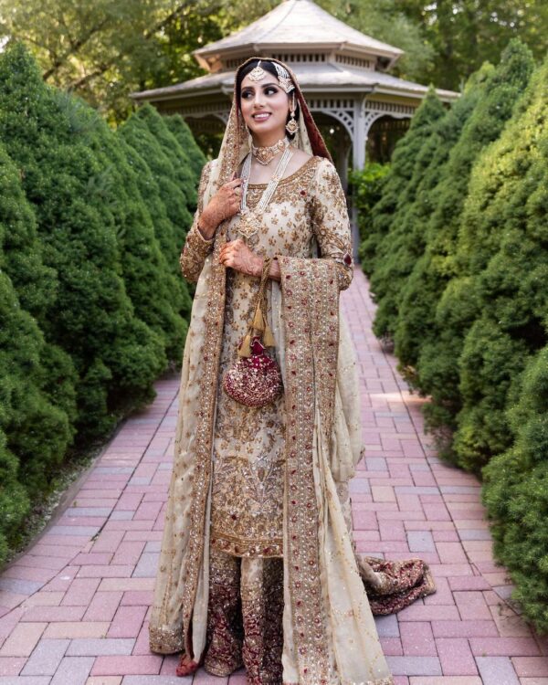 Long trail wedding lehenga with long kameez