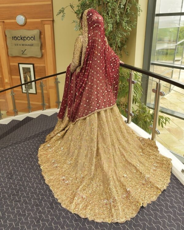wedding long trail lehenga