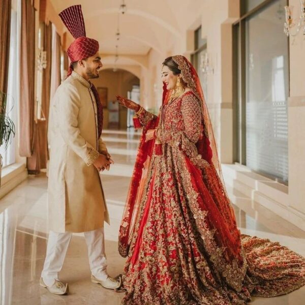 long trail wedding lehenga with long anarkali