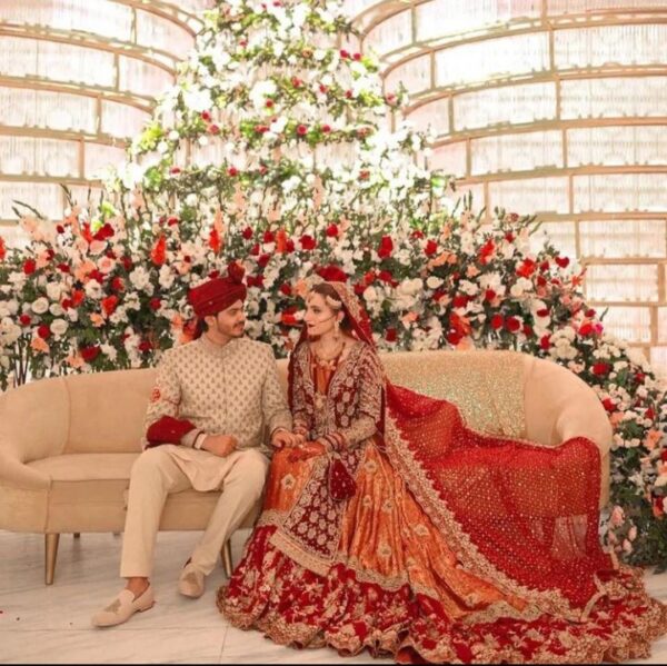 Pakistani wedding long trail bridal lehenga
