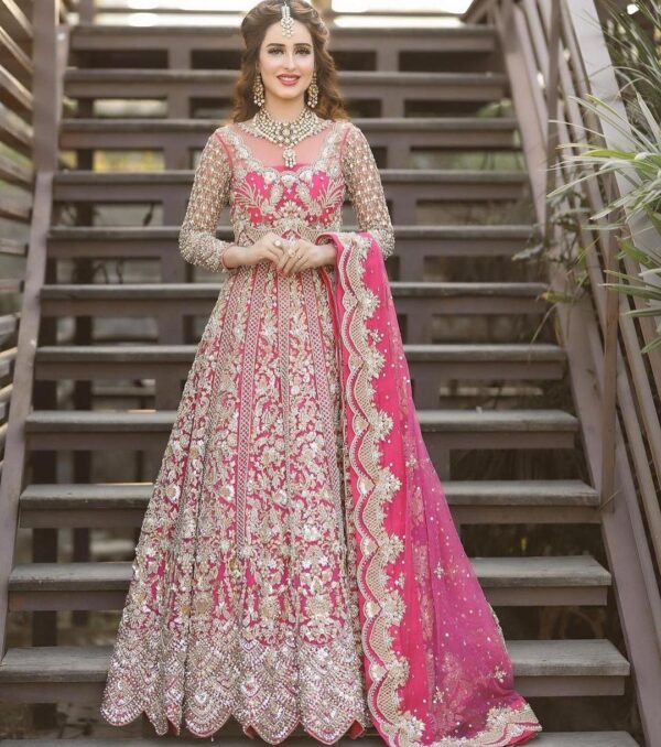 long trail gown with handwork