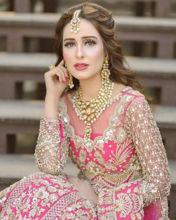 long pink with gown with handwork