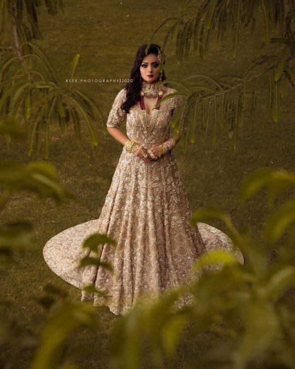Golden bridal gown with hand work