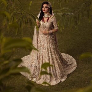 wedding long trail gown with hand work
