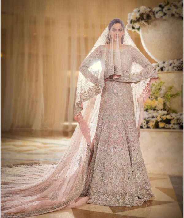 Pastel long trail gown with long veil