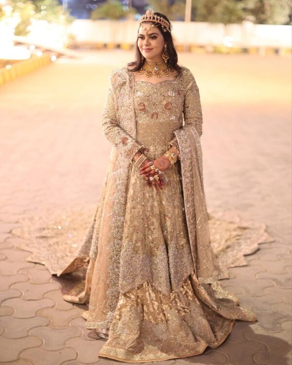 Golden Evening Dress Indian Pakistani Designer Wedding Gowns Party Wear  Outfits | eBay