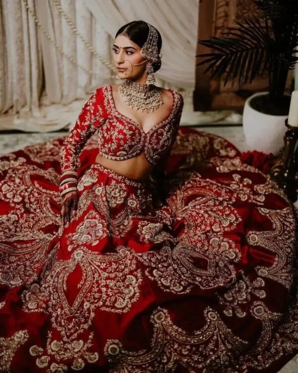 embroidered bridal lehenga choli with hand work